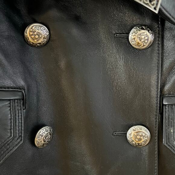 Donica Black Leather Jacket Women’s S Faux Fur Collar Double Breasted Mob Wife - Picture 3 of 10